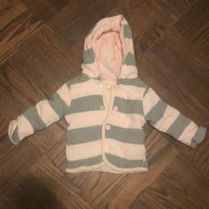 0-3 mo Burt’s Bees gray and pink striped sweater